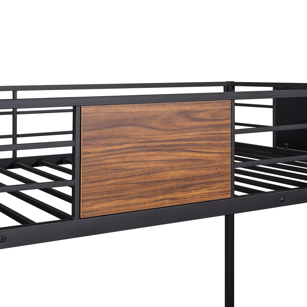 Twin over Full Metal Bunk Bed, Modern Style Heavy-Duty Steel Frame Bunk Bed with Safety Rail, Built-in Ladder for Bedroom, Dorm, Boys, Girls, Adults (Black + Brown) Bellemave