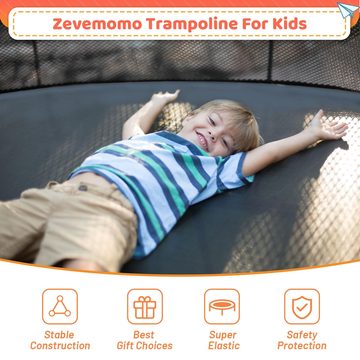 Zevemomo Outdoor Trampoline for Kids and Adults, 12FT 14FT Trampoline with Curved Poles Reinforced Enclosure, Recreational Trampolines with Ladder & Enclosure Net Blue Zevemomo