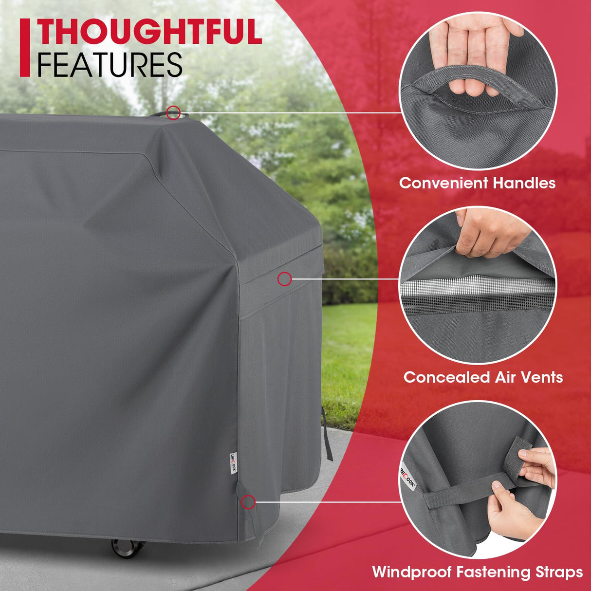 Unicook Grill Cover 75 Inch, Outdoor Heavy Duty Waterproof BBQ Grill Cover, UV & Fade Resistant Material, Compatible with Weber, Char-Broil, Nexgrill and More Grills, All Weather Resistant, Grey Unicook