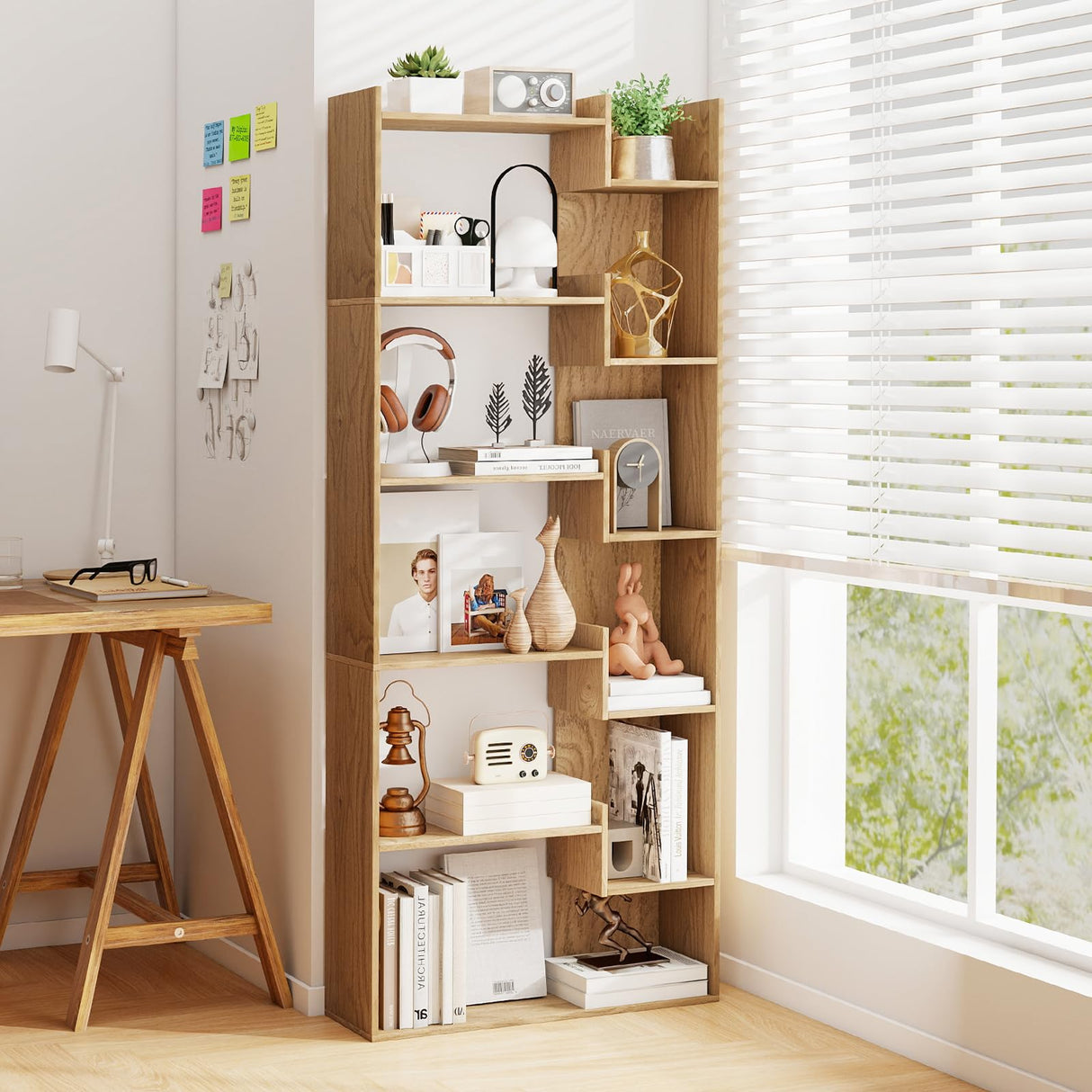 Tangkula 6-Tier Bookshelf, 64”H Tall Open Bookcase with Anti-Tip Kits, Home Office Free-Standing Wood Room Divider Display Book Shelf, Modern 11-Shelf Storage Rack for Study, Living Room (1, Natural) Tangkula