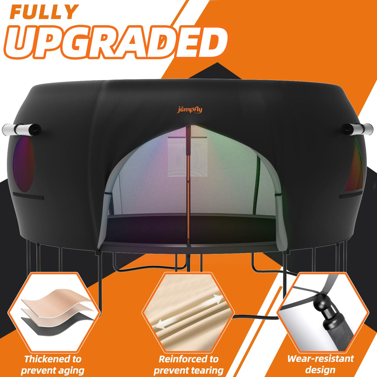 jumpfly 14FT Trampoline Tent for Kids(Tent Only), Fit for 6 Curved Poles Round Trampoline, Trampolien Shade Cover with LED Light, Outdoor Trampolien Accessories, Anti-Tear, Black jumpfly