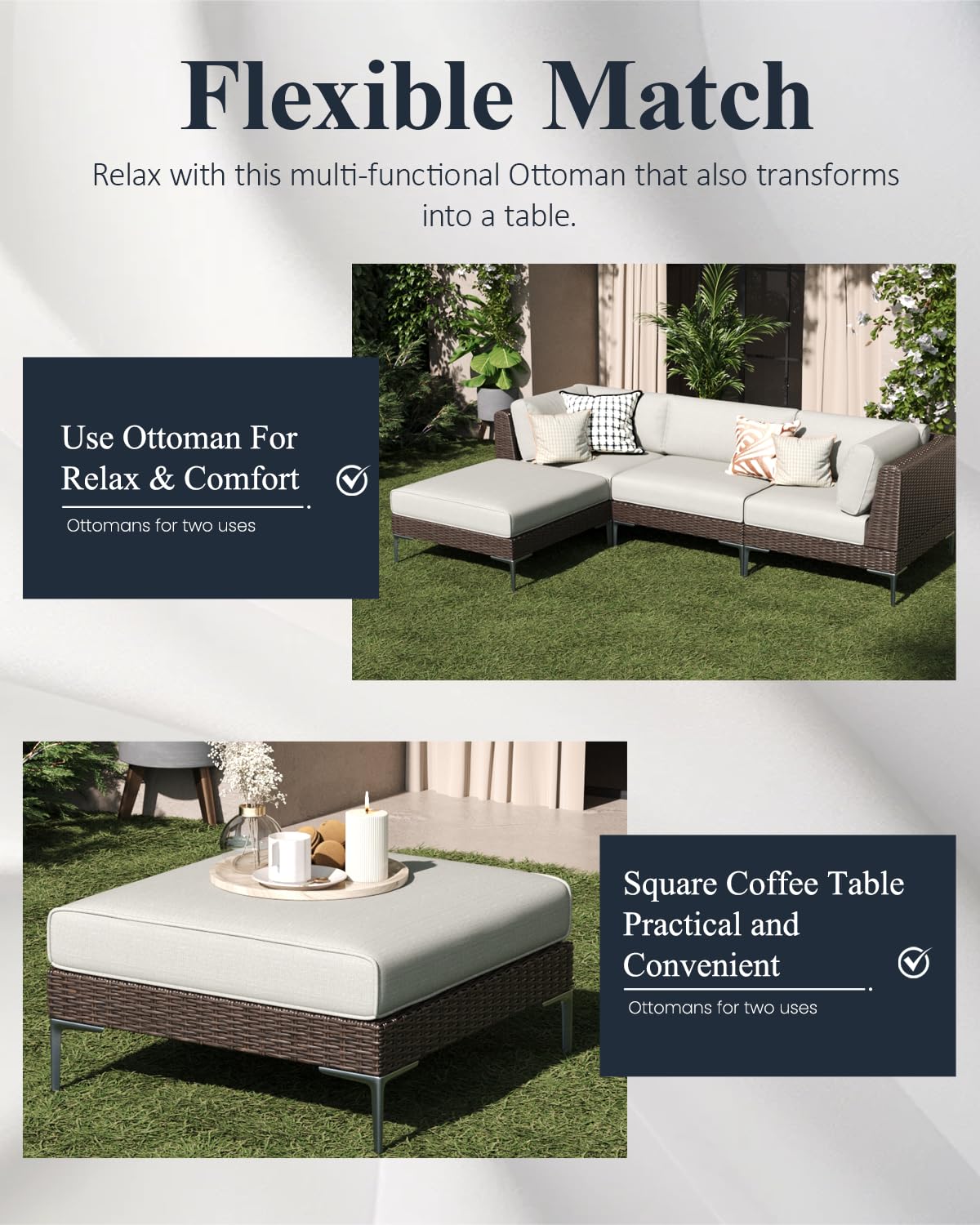 LayinSun 7-Piece Wicker Rattan Patio Furniture Set, Deep Seating Outdoor Modular Sectional Sofa Conversation Set with Thick Cushions for Lawn, Garden LayinSun