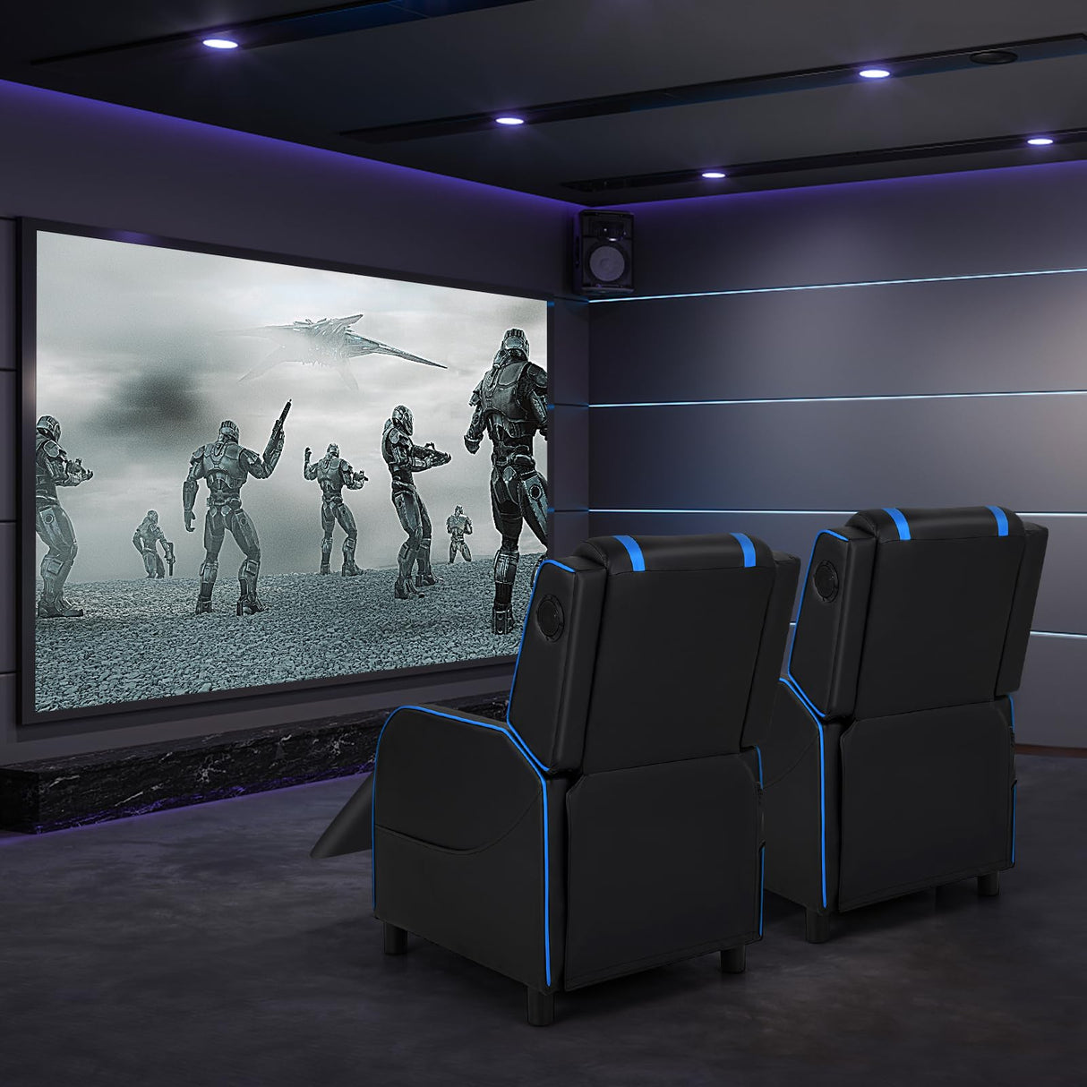 Giantex Gaming Massage Recliner Chair - Racing Style Gaming Sofa Chair with Reclining Backrest, Massage Lumbar Pillow, Retractable Footrest, Home Theater Seating with Bluetooth Speaker (Blue) Giantex