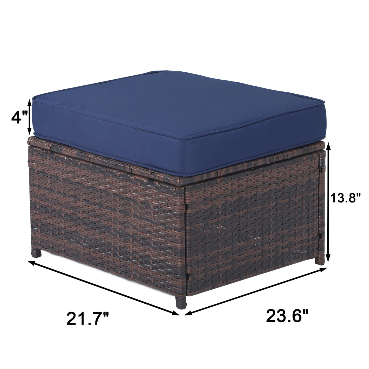Hoffeorrad Outdoor Ottoman Rattan Footstool - Patio Ottomans with Removable Cushion, All-Weather PE Wicker & Steel Frame for Poolside, Garden Outdoor Furniture,23.6 x 21.7 x 17.8 inches, Brown 2 Pcs Hoffeorrad