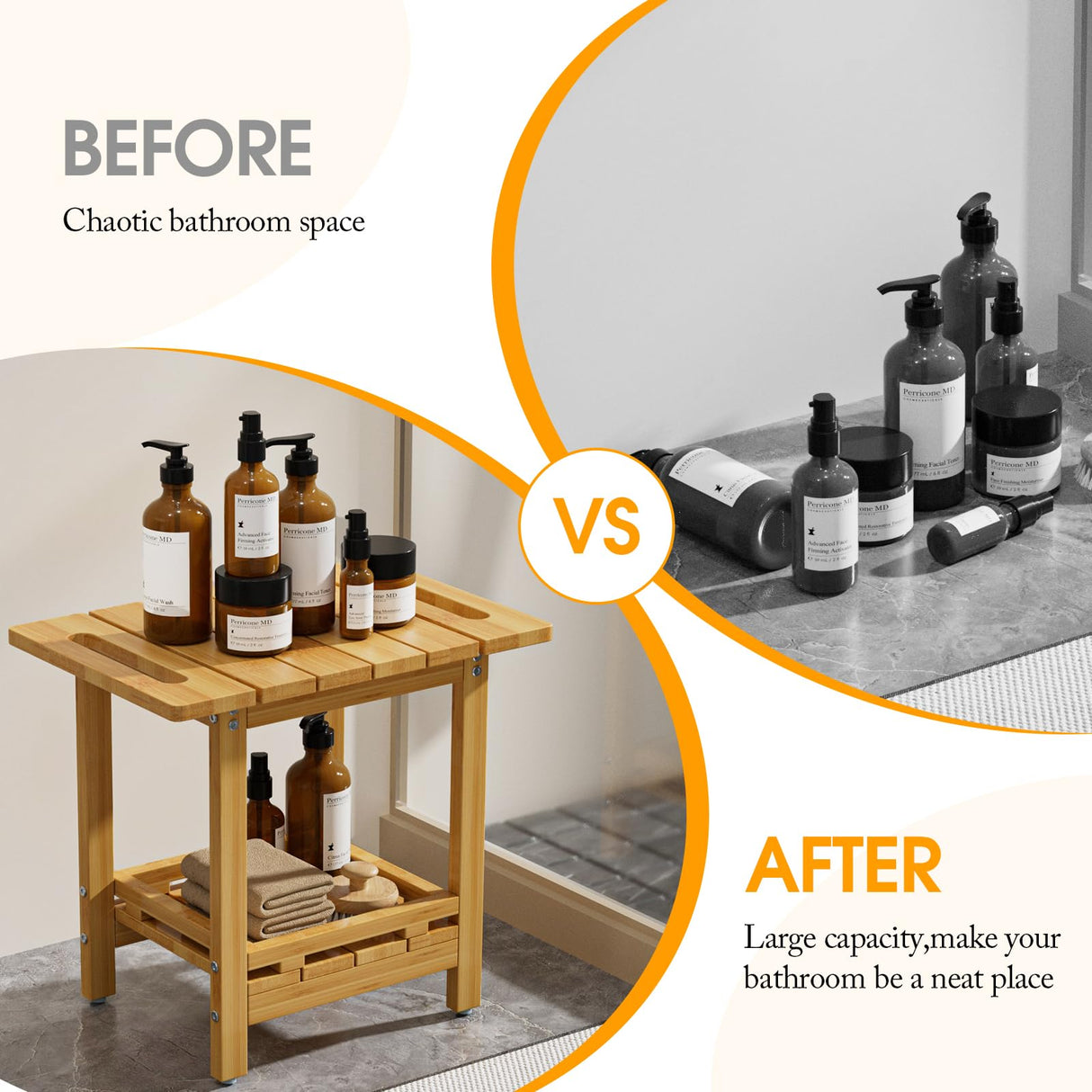 Highpro Bamboo Shower Bench, Shower Benches for Inside Shower with Storage Shelf for Shaving Legs Spa Bathroom, Waterproof Wood Shower Stool Seat Chair for Adults Seniors Women, Non-Slip and Handles Highpro