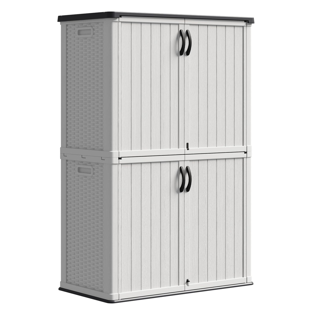 Patiowell 50 cu.ft Plastic Outdoor Storage Shed, Lockable Waterproof Resin Storage Cabinet Vertical Storage Shed for Garden Tools, Garbage Cans, Pool Supplies, White(Not Include Shelves) Patiowell