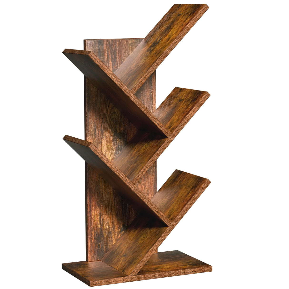 SHEEPAM 5 Tier Tree Book Shelf, Small Desktop Bookshelf with Storage Organizer, Wood Bookcase, Desk Display Bookshelves, Floor Standing Organizer Bookcases for Living Room,Bedroom,Office-Brown SHEEPAM