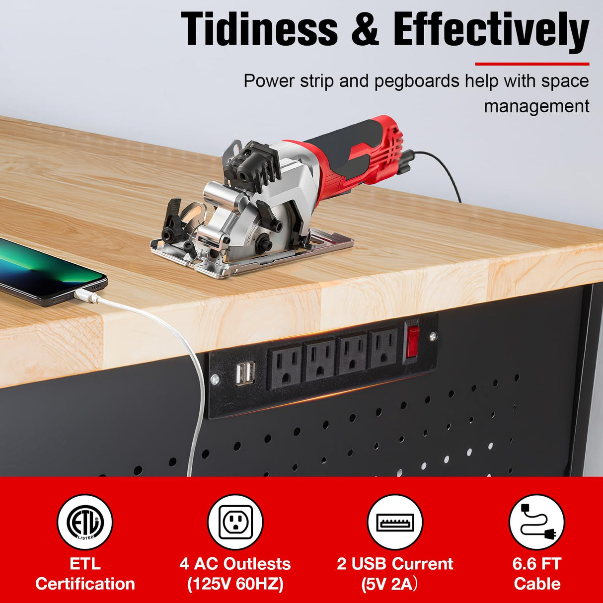 MUWOOD 60" Workbench with Drawers, Work Benches for Garage with Strip Light, Adjustable Work Table with Large Pegboard, 2000 LBS Heavy Duty Table with Power Outlet Rubber Wood for Garage, Office MUWOOD