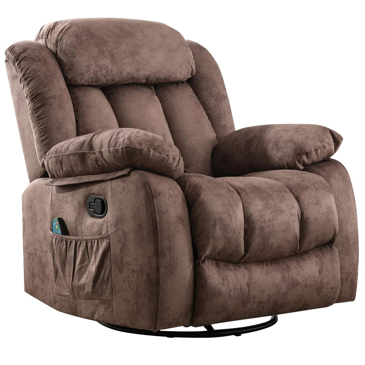 INZOY Rocker Recliner with Heat and Vibration, Manual Swivel Rocking Chair with Vibrating Massage, Comfy Padded Overstuffed Soft Fabric Heated Recliner (Brown) INZOY