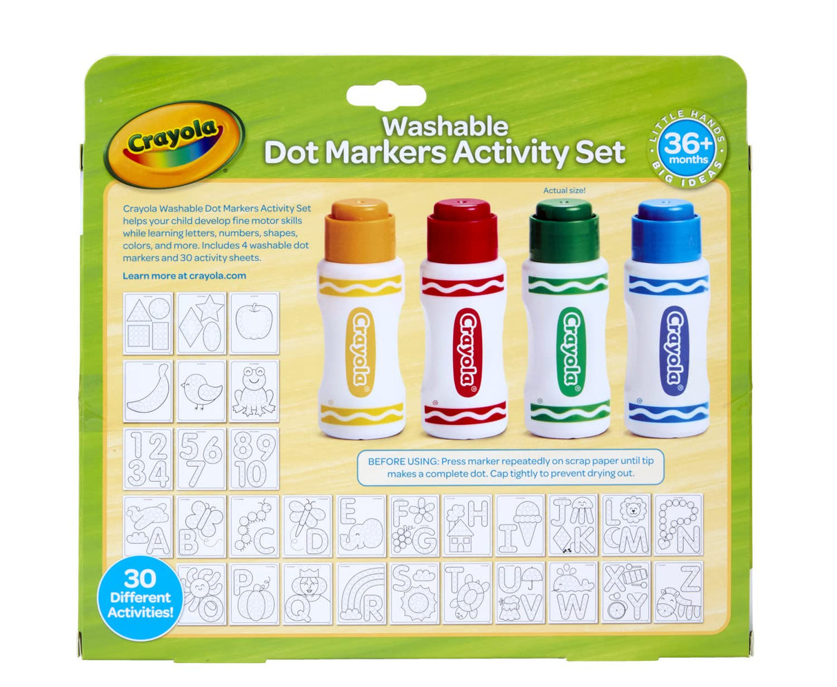 Crayola Washable Dot Markers Activity Set, 30 Toddler Coloring Pages & 4 Washable Markers, Dot Paints for Toddlers, Toddler Gifts, Ages 3+ Crayola