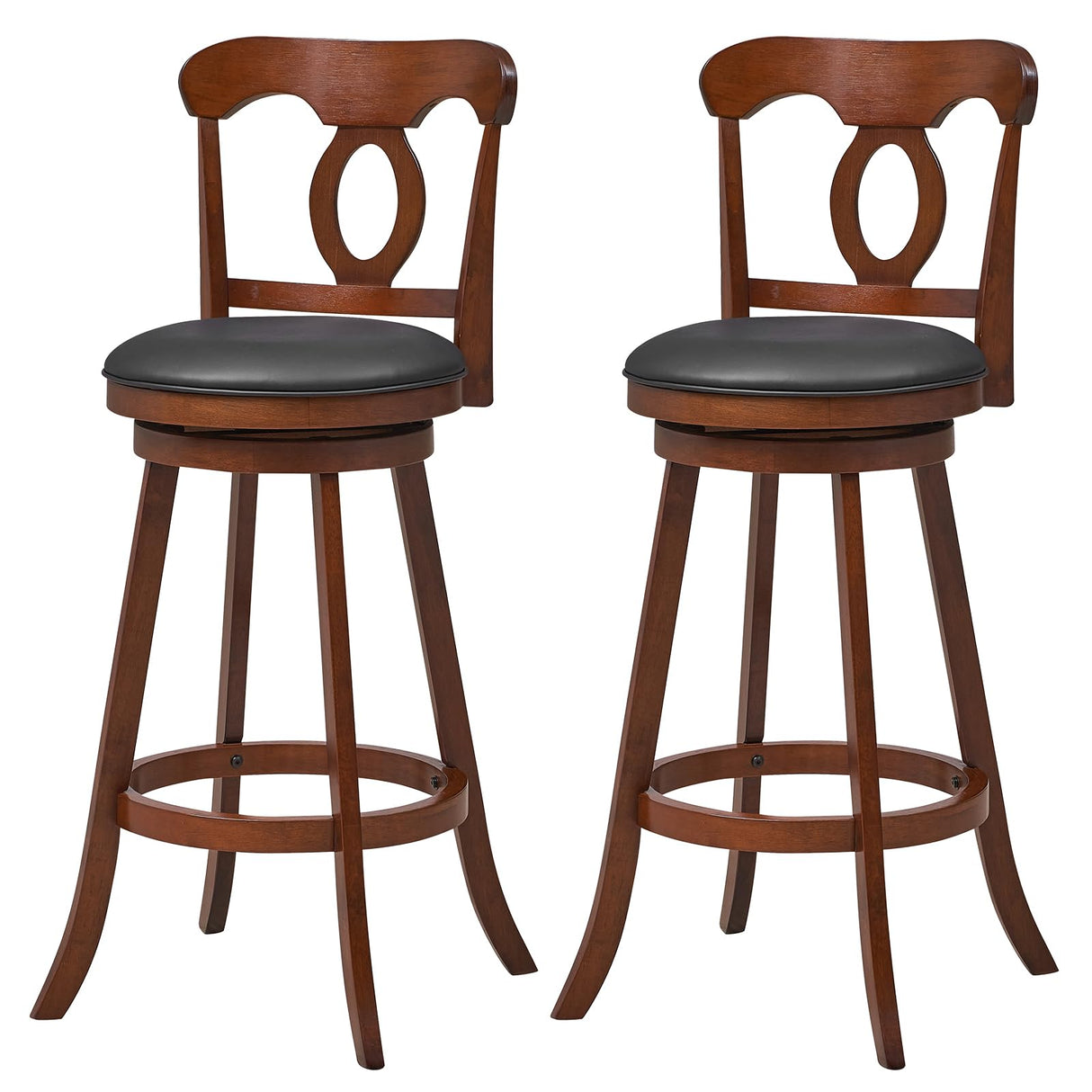COSTWAY Bar Stools Set of 2, 30 Inch Swivel Bar Height Chairs with Ergonomic Back & Footrest, Vintage Wooden Barstool Set for Kitchen Island, Pub, COSTWAY