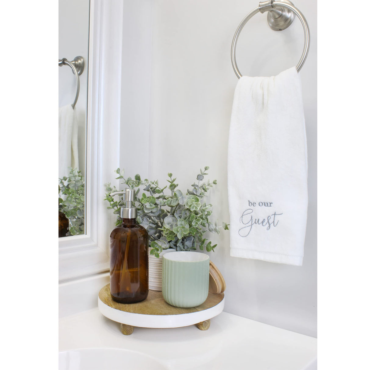 AuldHome Farmhouse Round Wooden Risers (Set of 2, White Trim), Rustic Decorative Risers for Display with Natural Mango Wood and Enamel Trim AuldHome Design