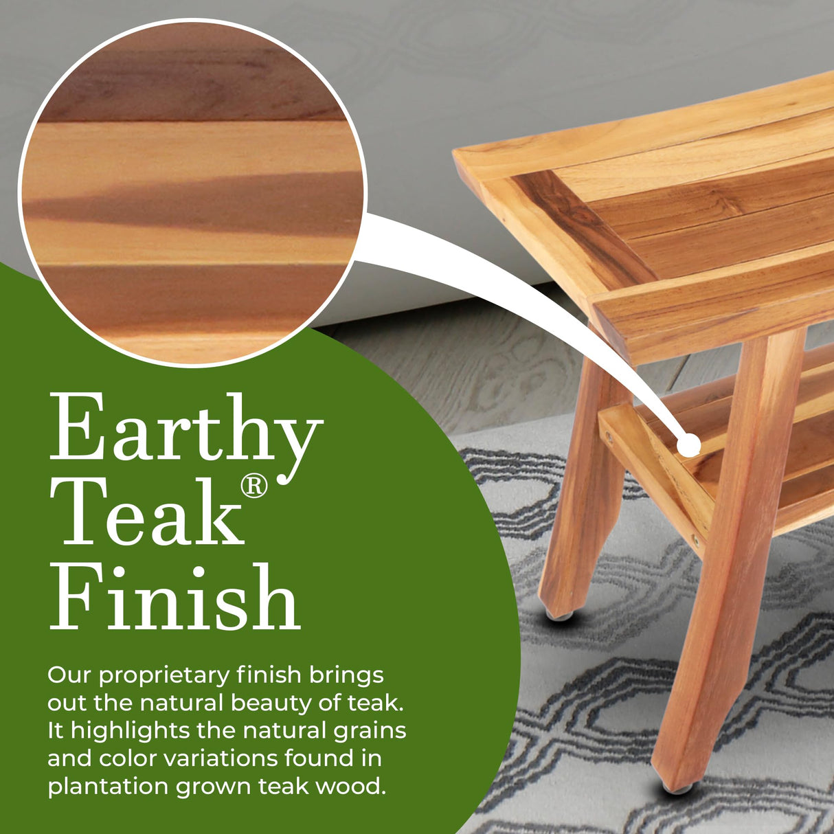 EcoDecors, 24 inch, Brown, Teak Shower Bench, Teak Bench Shower, Teak Shower Bench for Inside Shower, Teak Bathroom Bench, Teak Wood Shower Bench EcoDecors