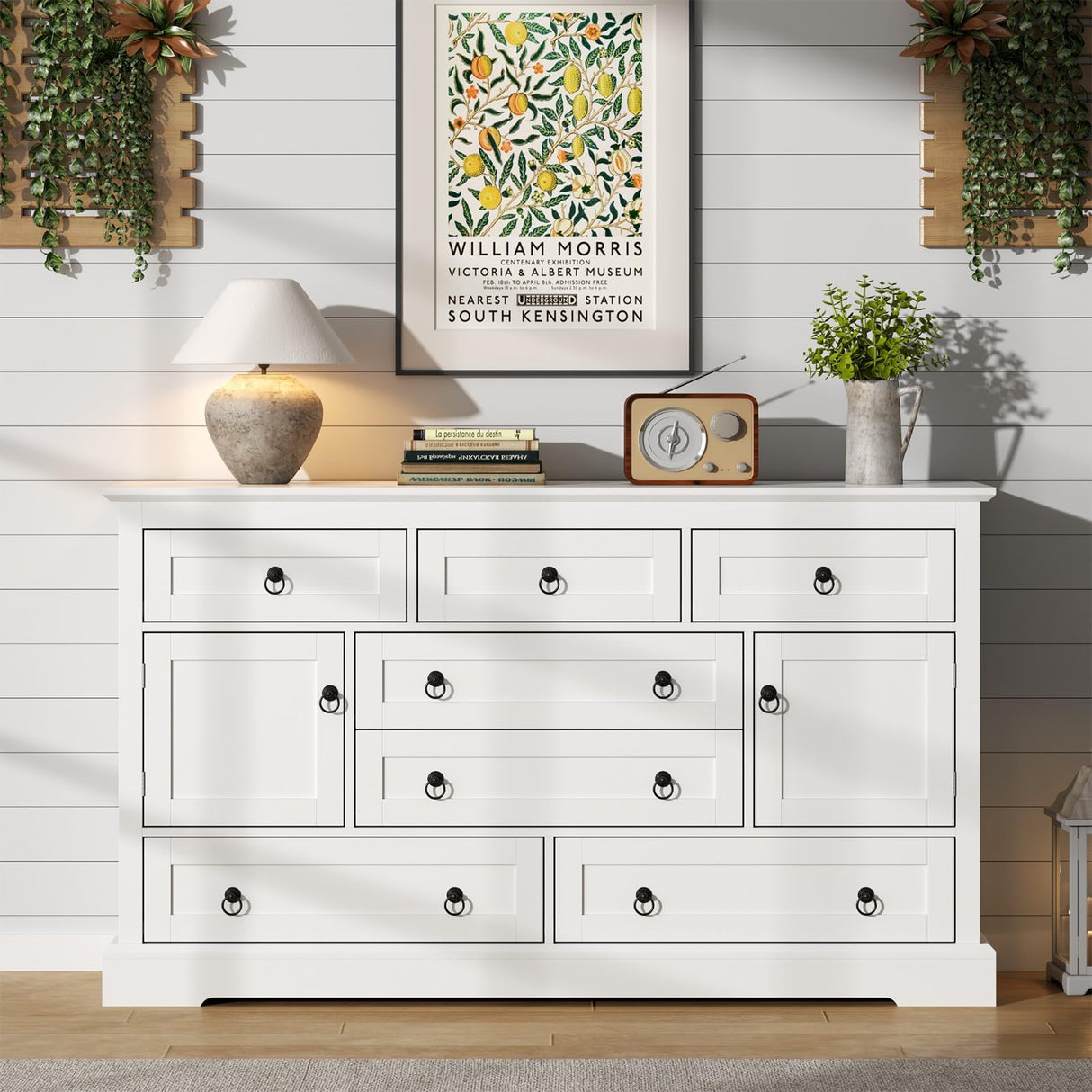 Gyfimoie Farmhouse 7 Drawer Dresser for Bedroom, 52 Inch White Chest of Drawer Dresser with Doors, Storage Dressers Organizer Cabinet for Bedroom, Living Room and Hallway Gyfimoie