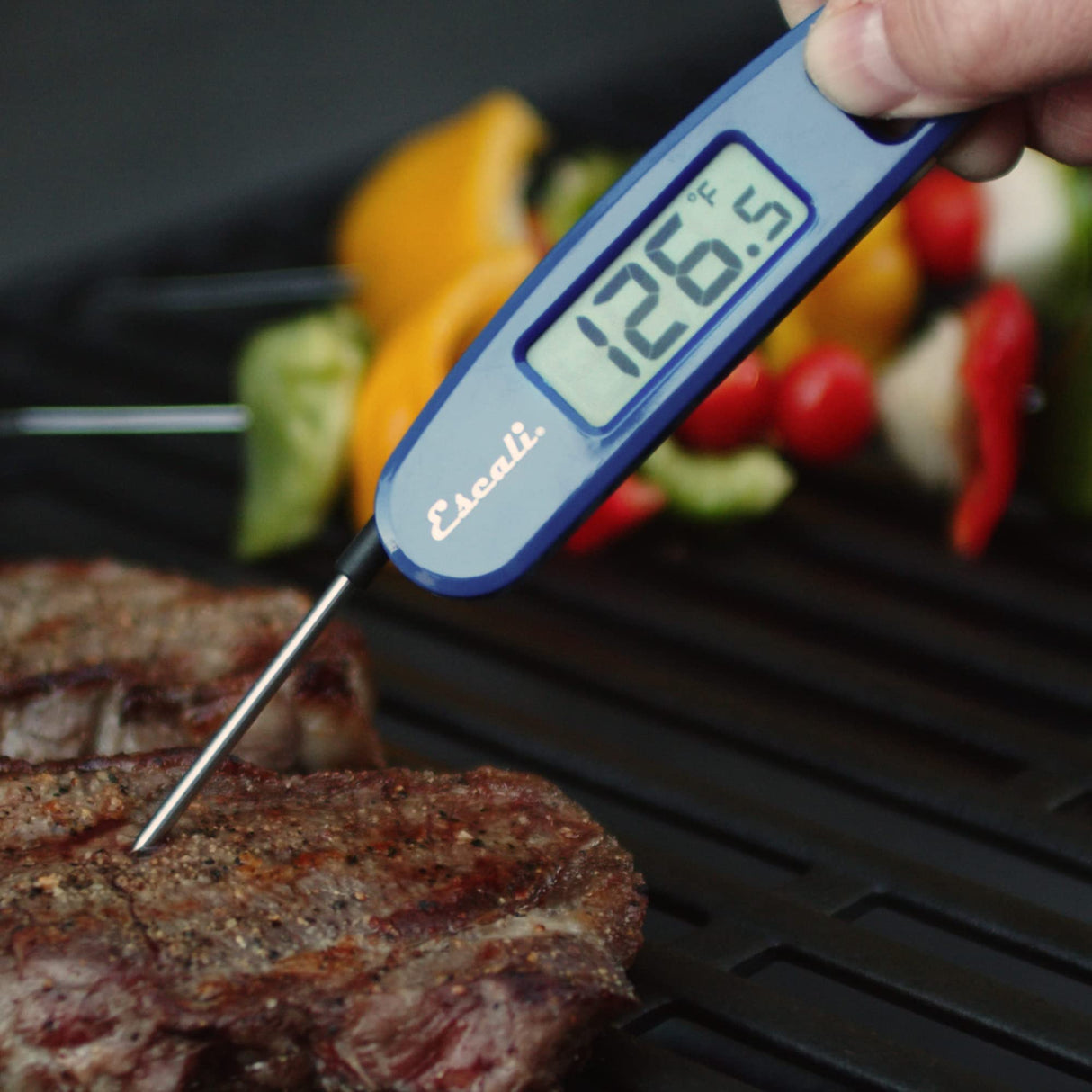 Escali Compact Portable Meat Candy Folding Digital Thermometer, Backlit Display Easy to Storage with Magnet, Blue Escali