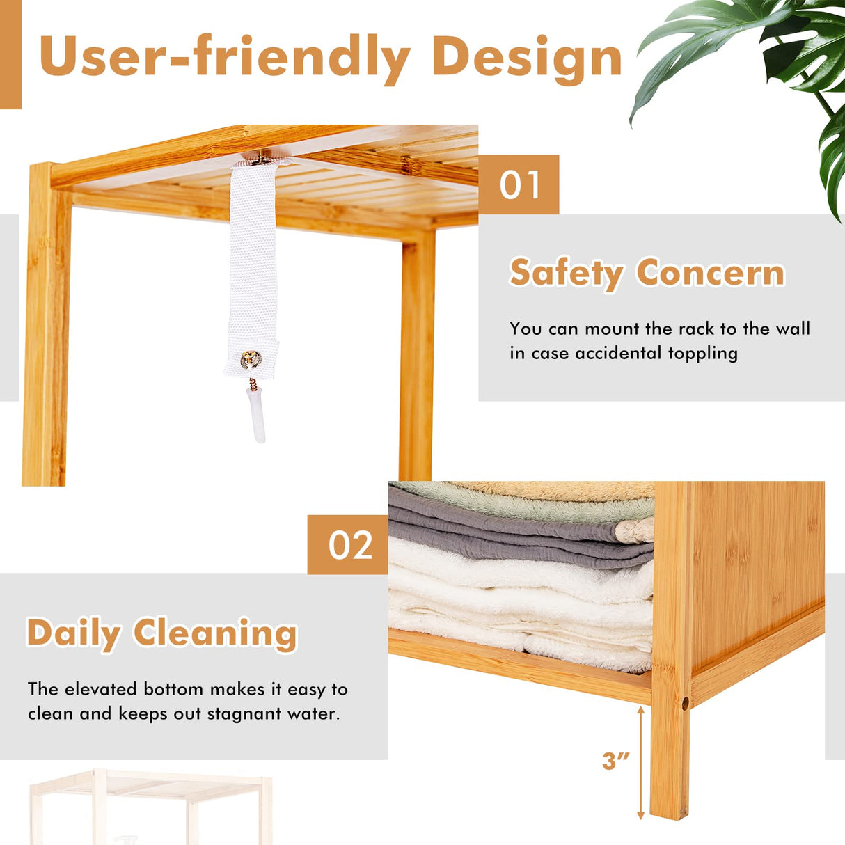 LOKO Tall Bamboo Cabinet, Slim Narrow Floor Storage Cabinet with 3 Tier Shelves & Shutter Door, Freestanding Linen Tower Cabinet for Bathroom, Living LOKO