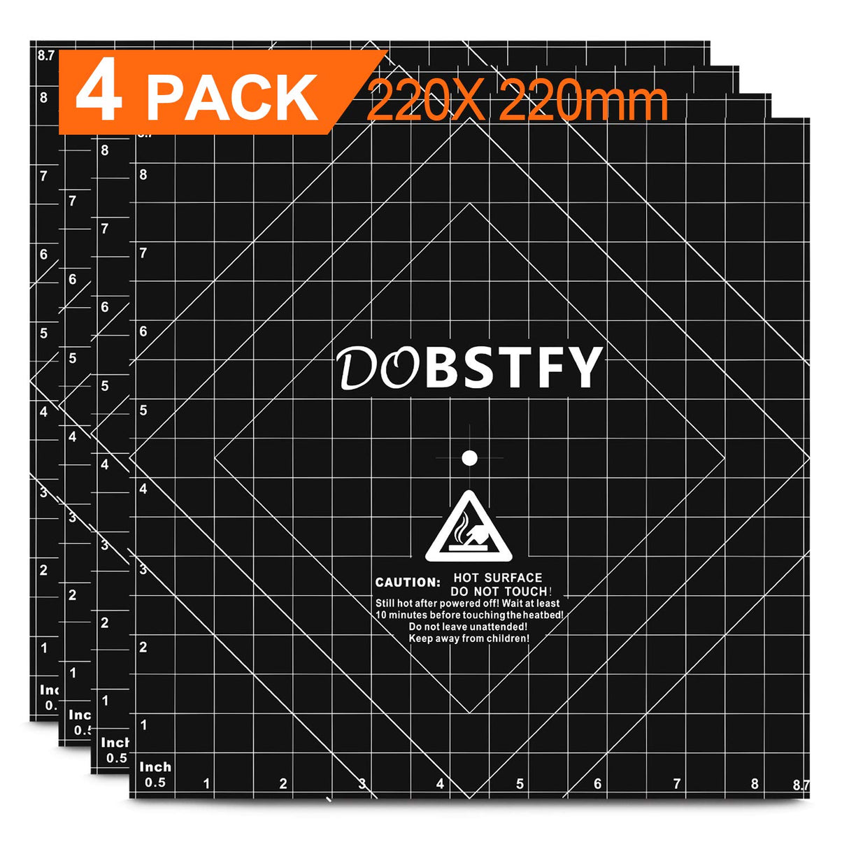 DOBSTFY 3D Printing Build Surface,with Premium Adhesive 3D Printer Heat Bed Platform Sticker Sheet,for Ender 3/Ender 3 Pro/Ender 3 V2 Neo/Ender 3 V3 KE/Ender 3 V3 SE/4Pack 8.7x8.7inch(220mmx220mm) DOBSTFY
