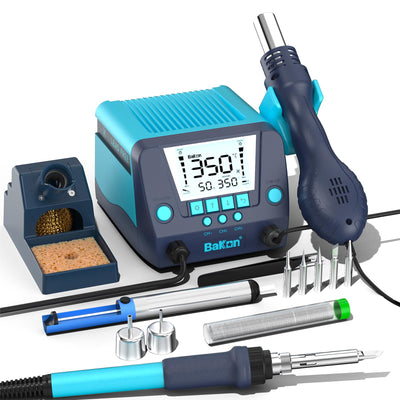 BAKON 882 2-In-1 SMD Hot Air Rework and Soldering Station with LCD Display,°F /°C,Auto Sleep & Standby,Digital Correction, Solder Wire, Tips,Tweezers, Nozzles,Solder Sucker
