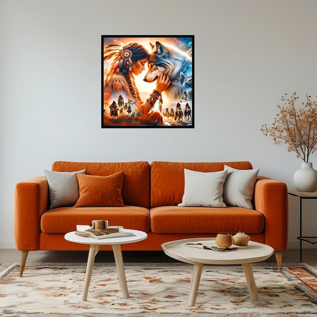 CHWGLFGG 5D Diamond Art Kits for Adults Beginners, Indian Woman and Wolf Diamond Painting Kits, DIY Full Round Drill Paint by Diamonds Dot Gem Art for Adults, Home Wall Decor 13.7X 13.7 Inch CHWGLFGG