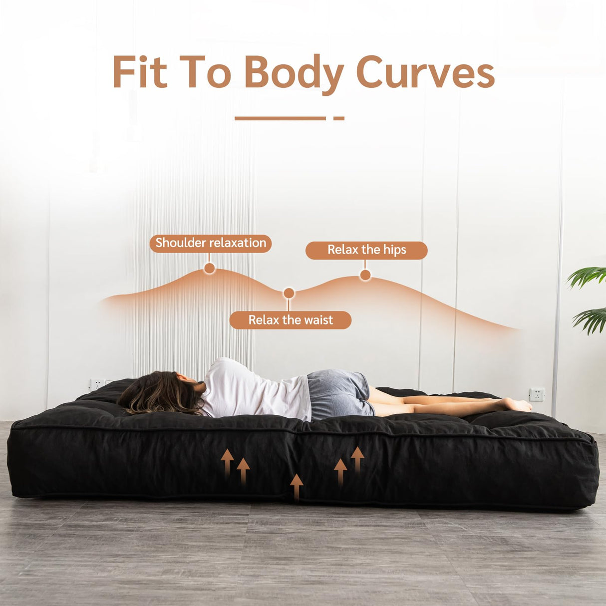 YOSHOOT 8 Inches Futon Mattress Full Size, Thick Futons Sofa Couch Bed, Floor Mattress for Adults, Shredded Foam Filling, Medium Firm(Frame Not Included), Black YOSHOOT