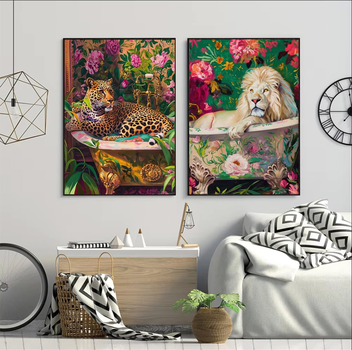 Paint by Numbers kit for Adults Beginner Bathroom Lion, Easy Paint by Number Kits on Canvas Retro Flowers Acrylic Painting Home Decor, 12 x 16 Inch Peeua