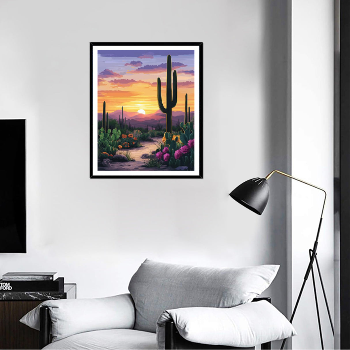 ARNLRDYA Cactus in Desert Paint by Numbers for Adults, Floral Sunset Paint by Number Kits for Beginner, Gobi Desert Scenery Acrylic Painting on Canvas for Gift Home Wall Decor(16×20inch, Unframe) ARNLRDYA