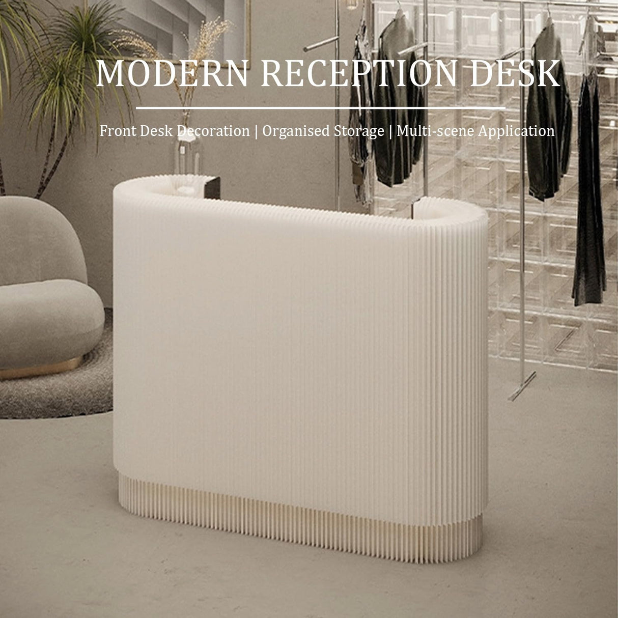 Modern Reception Desk Counter Foldable Exhibition Reception Counter with 2 Shelves, Multi-Functional Commercial Reception Desk for Lobby Hotel Bar WoodArtSupply