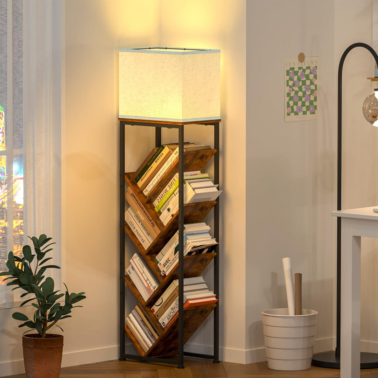 Cutogxon Tree Bookshelf with Light - 8 Tier Floor Standing Tree Bookshelf for Hardcover Books Three Types of Light Cutogxon