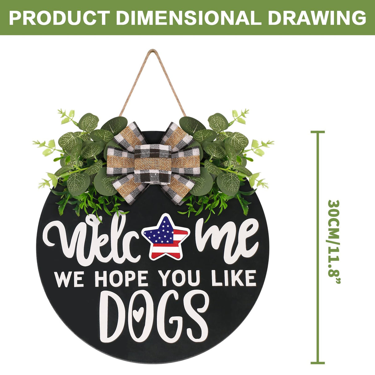 Interchangeable Wooden Seasonal Welcome Sign, Rustic Round Dogs Sign Front Door Wreaths for Home/Wall/Porch Decor, for Easter Spring Summer Fall Halloween Christmas All Season Decorations RoseCraft