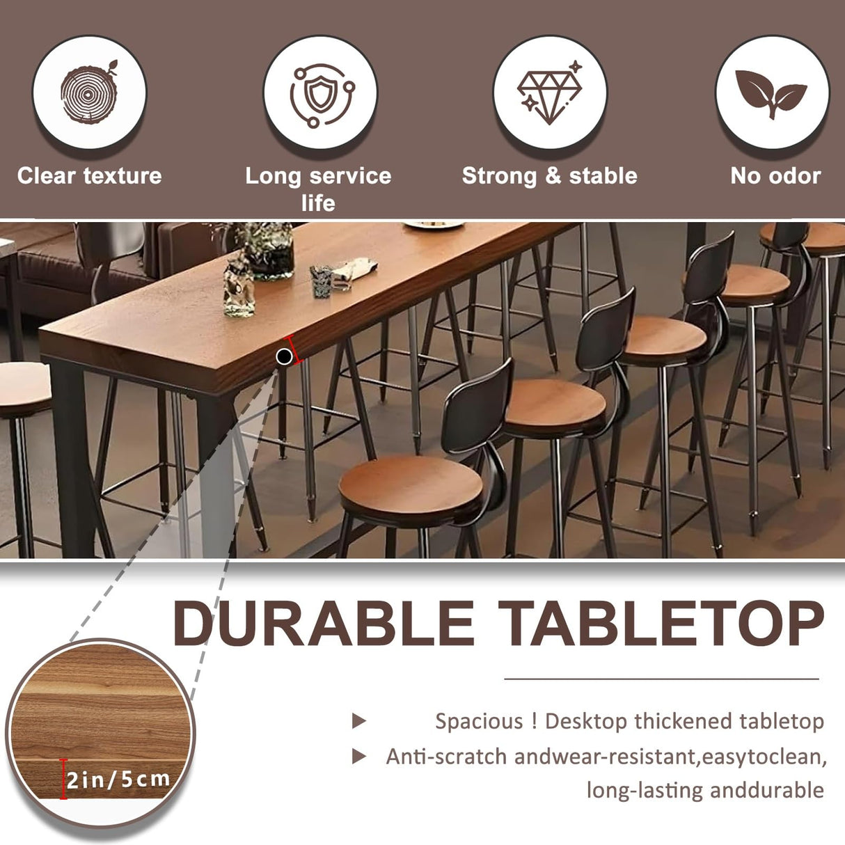 Farmhouse Modern Solid Wood Bar Table Set - Industrial Dining Room Bar Table, Rectangle Counter Height Dining Table Long Table for Kitchen Coffee Shop,No Stool(70.9" L x 15.7" W x 41.3" H) Fakednss