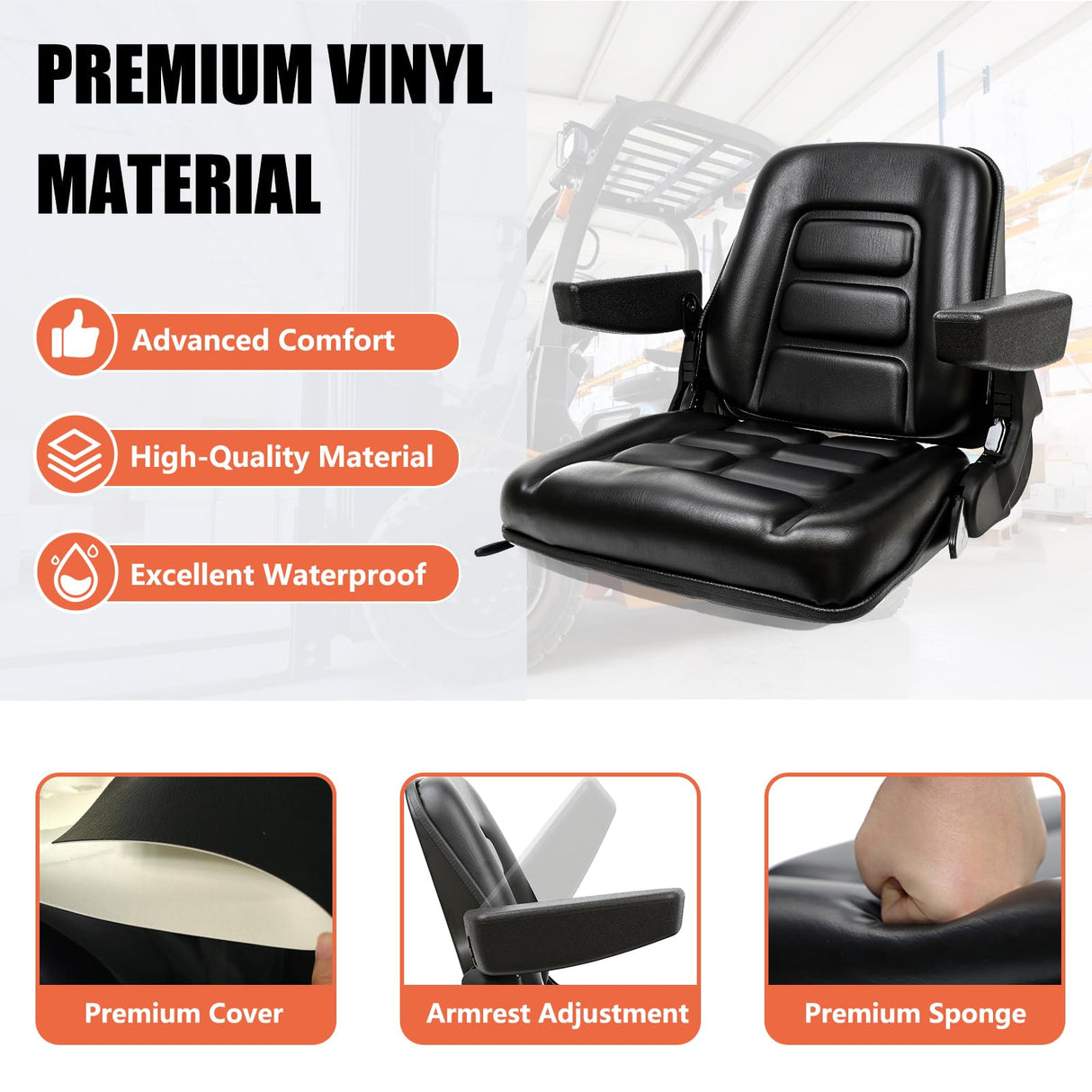 Universal Fold Down Forklift Seat with Adjustable Angle Back,Armrest,Micro Switch and Slide for Tractor,Excavator Skid Loader Backhoe Dozer Telehandler ZTR’s TICSEA
