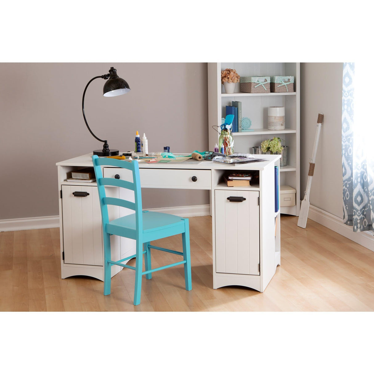 South Shore Artwork Craft Table with Storage, Pure White South Shore