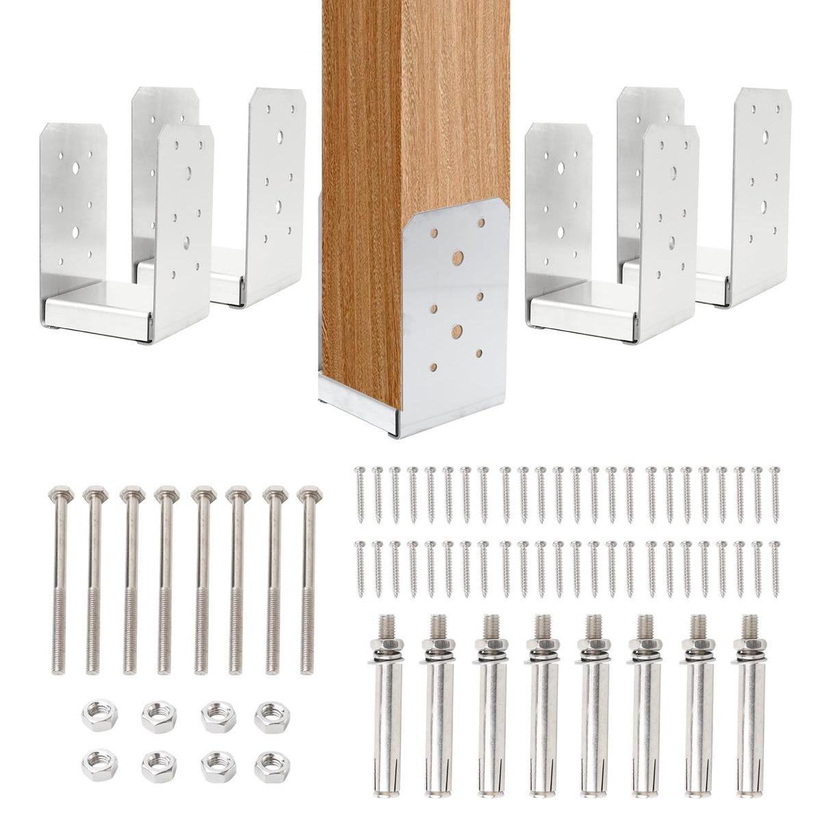 4"x4" Post Base Bracket (Internal 3.5"x3.5"),4 Pcs Stainless Steel Adjustable Post Base,Concrete Post Anchor for Deck,Pavilion, Railing, Porch Support MEWSDEN