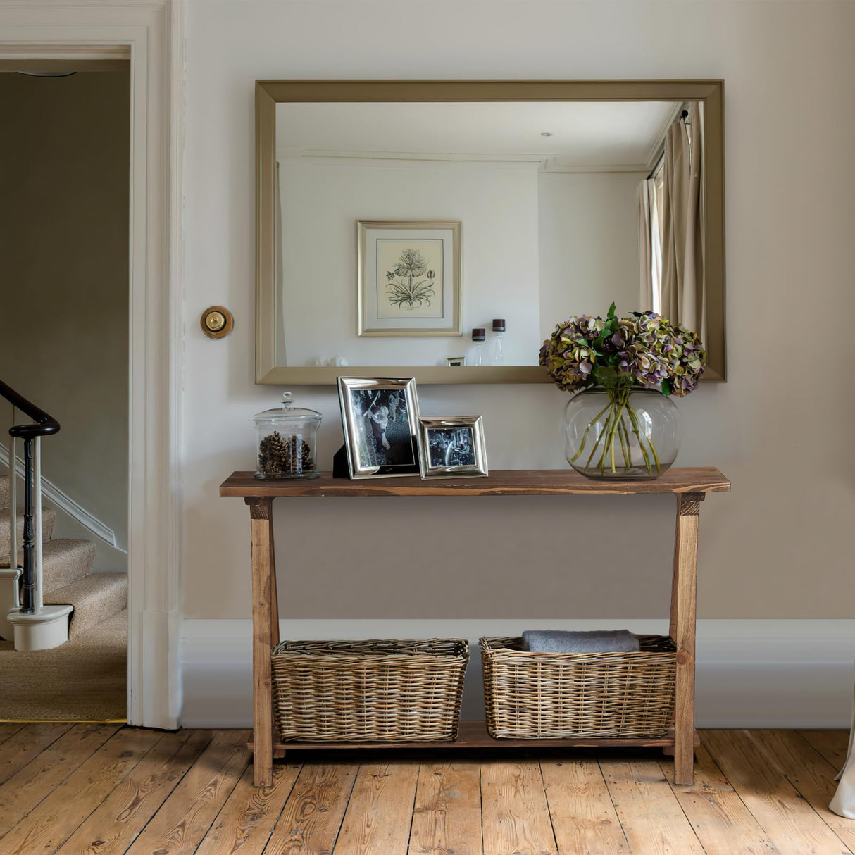 iVilla Farmhouse Console Tables for Living Room, Solid Wood 2-Tier Sofa Table, Rustic Hallway Table for Entryway, Natural iVilla