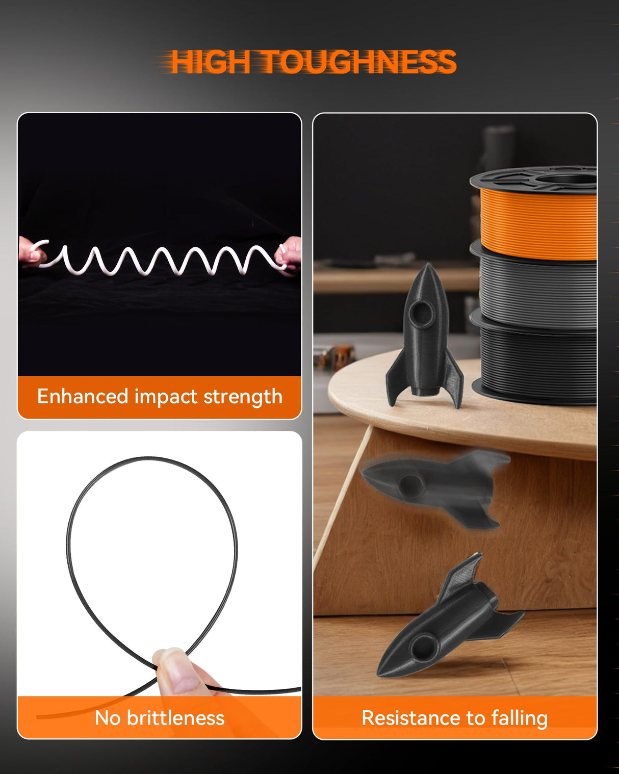 TECBEARS High Speed PLA Plus Filament 1.75mm, High Toughness Rapid PLA+ for Fast Printing up to 600mm/s, 8 Pack 250g Spool, Black+White+Grey+Olive Green+Blue+Pink+Orange+Red TECBEARS