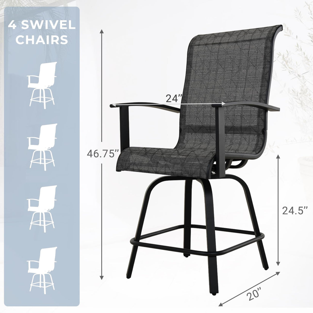 Grand patio 5-Piece Patio Swivel Bar Set with Fire Pit Table 60,000 BTU Heat Output, Outdoor Counter Height Patio Bar Stools Set of 5, High Bar Chairs with High Back, Black&Grey Plaid Grand patio