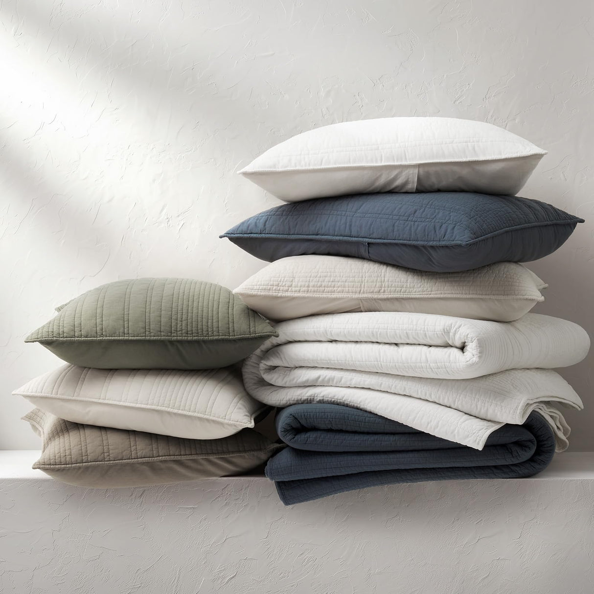 EVERGRACEHOME 100% Cotton Modern Lines Quilt Set King Size, Pre-Washed Soft Striped Coverlet Bedspread, 3 Piece Lightweight Bedding Set for All Season, with 2 Pillow Shams, Birch EVERGRACEHOME