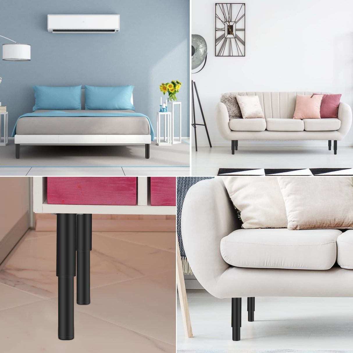 Metal Adjustable Furniture Legs 5.12-9.45 inch, Wlrrcwdttc Sofa Legs Cabinet Legs Adjustable Height Replacement Support Legs for Bed/Couch/Dresser/Chair/Coffee Table, Legs for Furniture Set of 4-Black Wlrrcwdttc