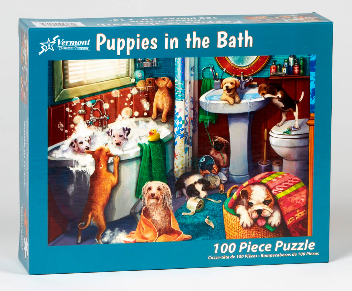 Vermont Christmas Company Puppies in The Bath Jigsaw Puzzle - 100 Piece Puppies Puzzle - Large Puppy Jigsaw Puzzle Made from Thick Durable Puzzle Board - Puppy Puzzles for Kids & Adults (19" x 13") Vermont Christmas Company