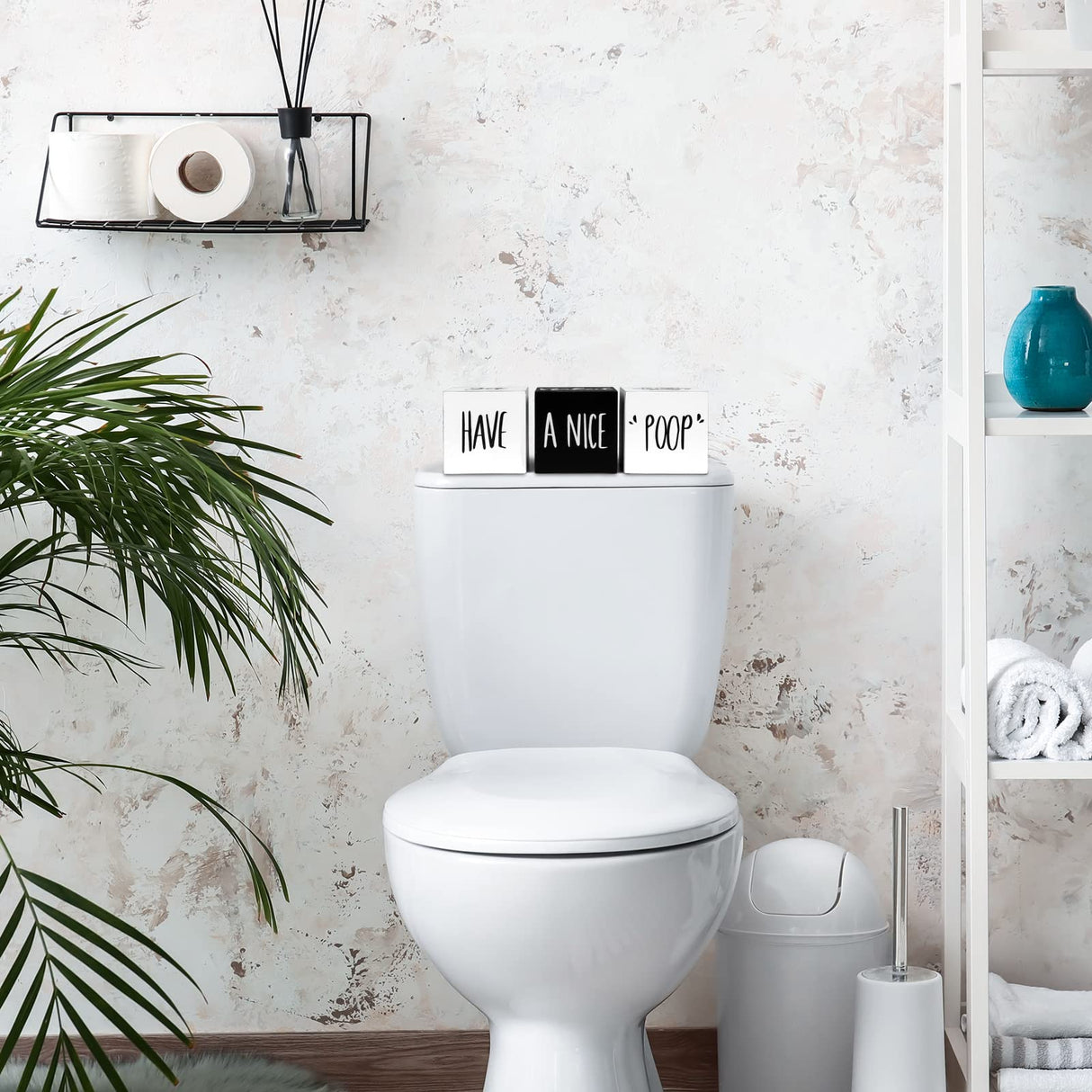 Farmhouse Set of 3 for Bathroom Decor Funny Bathroom Sign with Unique Sayings Rustic Wooden Bathroom Shelf Decor Cute Black and White Bathroom Decor For The Guest Restroom Home Decoration Antizz