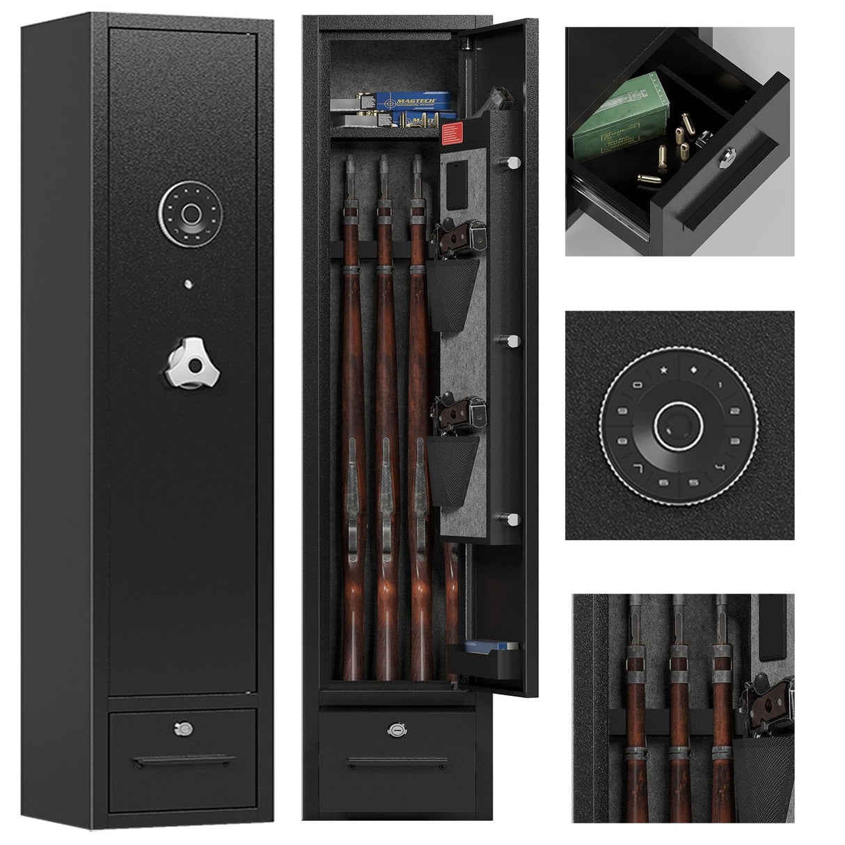 Gun Safe for Rifles and Pistols Gun Safes for 4 Rifles Gun Cabinet for Rifles and Shotguns Steel Rifle Safes for Home Clearance Gun Safe Gun Safes & Cabinets with Drawer Removable Shelf Gun Rack SAPITAL
