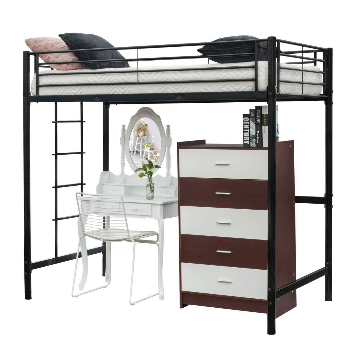 Bonnlo Twin Metal Loft Bed Frame for Kids/Adults/Teens, Space-Saving Design, Black Bonnlo