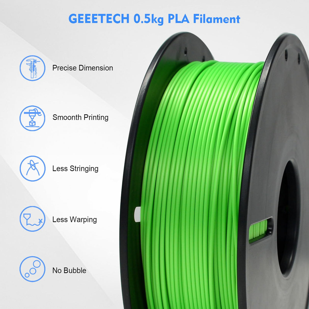 GEEETECH PLA Filament 1.75mm, 500g Spool (1.1 LBS) – Dimensional Accuracy ±0.02mm 3D Printer Filament, Low Warping & High-Speed Printing, Fits Most FDM 3D Printers, Green Geeetech