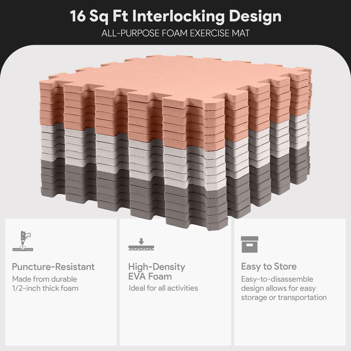BalanceFrom Fitness 16 Tile Thick Non Slip Interlocking EVA Foam Kids Puzzle Home Floor Exercise Play Mat Set, Covers 16 Square Feet, Cream/Gray/Beige BalanceFrom