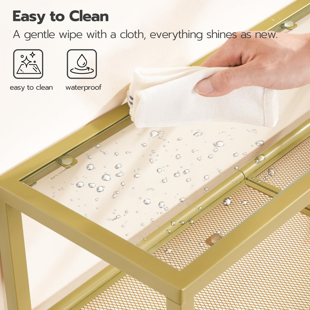 HOOBRO 29.5" Narrow Console Table, 3-Tier Tempered Glass Sofa Table, Small Side Table, Modern Entryway Table, for Entrance, Living Room, Foyer, Hallway Bedroom, Gold GD21XG01G1 HOOBRO