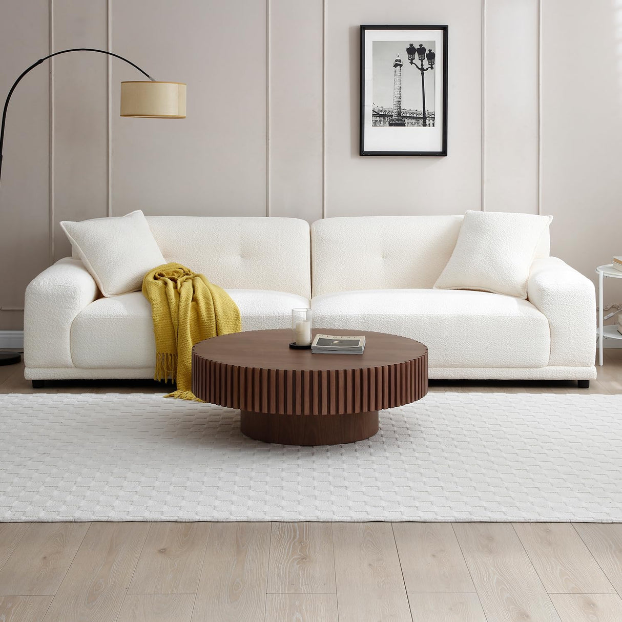 kevinplus 31.49'' Walnut Round Coffee Table Modern Wood Coffee Table for Living Room, Contemporary Circle Fluted Drum Coffee Table, Easy Assembly, Walnut (ø31.49'' x 13.77'') kevinplus