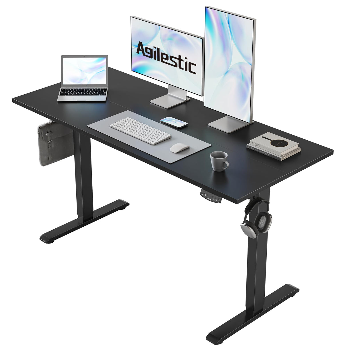 Agilestic Electric Standing Desk, 48 x 24 Inches Height Adjustable Desk, Sit Stand up Desk for Work Office Home, Ergonomic Rising Gaming Computer Table with Memory Preset, Black Agilestic