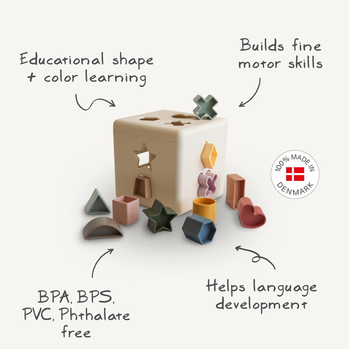 mushie Shape Sorting Box | Educational Learning Toy for Toddlers with 12 Shapes | Made in Denmark (10+ Months) mushie