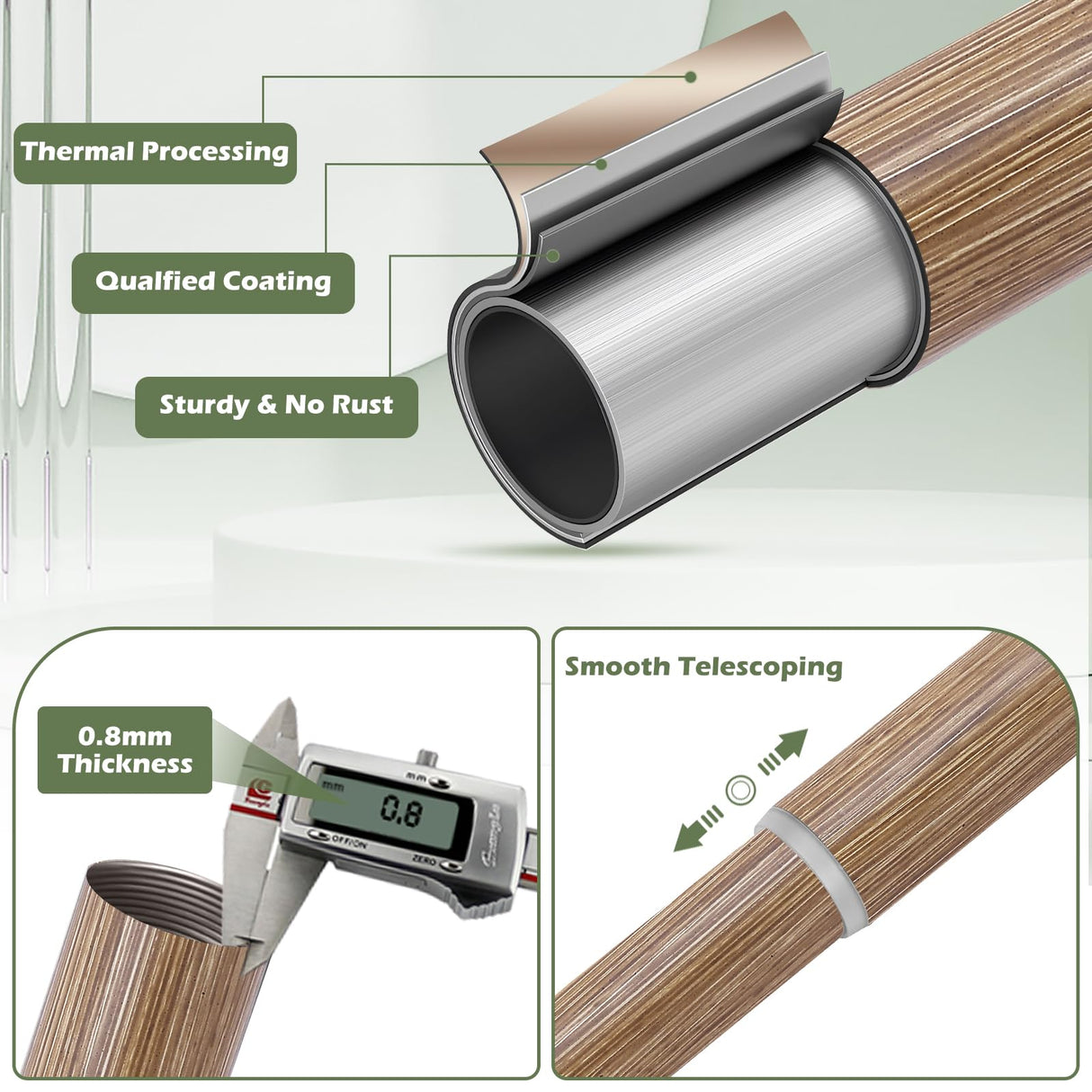 HTZON Wood Curtain Rods 48 to 84 Inch,1 Inch Adjustable Curtain Rod,Netted Wooden Window Curtains Rods,Farmhouse Rustic Heavy Duty Curtain Rods,Brown Wood Grain Decorative Single Drapery Rods 36-88" HTZON