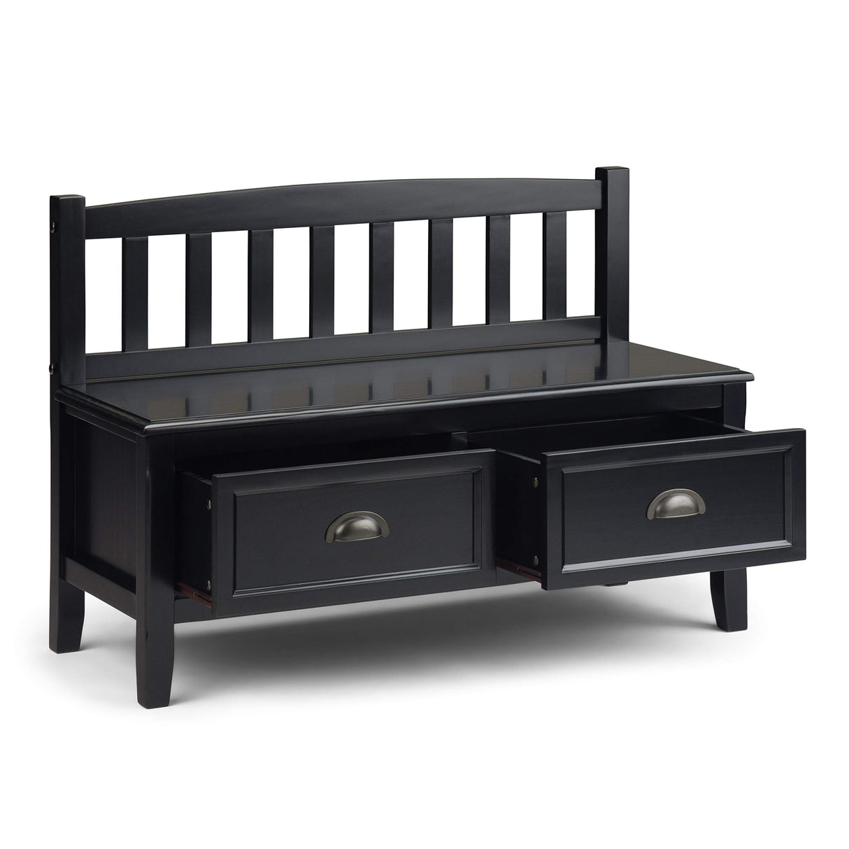 SIMPLIHOME Burlington SOLID WOOD 42 Inch Wide Entryway Storage Bench with 2 Drawers, Multifunctional Transitional in Black SIMPLIHOME